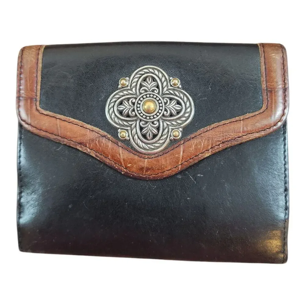 Brighton Bifold Wallet black brown silver medallion - Picture 1 of 10